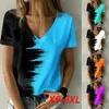 女性用Tシャツ夏の女性ファッション抽象3DプリントペインティングTシャツカラーブロックプリントvネックベーシックトップルーズファッションプルオーバー230224