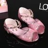 Sandaler 2022 Summer Rhinestone Sandals for Girls Shoes Kids Fashion Sequins Fish Mouth Children Flat Chaussure Fille Sandles Sandalias Z0225