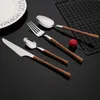 Dinnerware Sets Tableware Glossy Wood Silver Stainless Steel Western Food Silverware Knife Fork Teaspoon Flatware Cutlery 230224