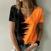 女性用Tシャツ夏の女性ファッション抽象3DプリントペインティングTシャツカラーブロックプリントvネックベーシックトップルーズファッションプルオーバー230224
