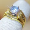 Wedding Rings Men Ring With Cubic Zirconia Solid 18k Yellow Gold Filled Classic Jewelry Handsome Gift Fashion Accessories Size 9