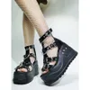 Sandaler Doratasia Women Wedges Sandaler High Heels Gothic Punk Summer Platform Shoes Woman Comfort Strappy Zip Buckle Fashion Casual Z0224