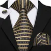 Neck Ties Classical Zebra Striped Tie For Mens Silk Necktie Hanky Cufflink Set Jacquard Men Tie Gold Black Men Tie Set BarryWang LS5173