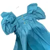 Vestidos de menina vestido de princesa bebê moda de cor sólida algodão curta manga de puffffff roupas infantis para meninas para 2-7y