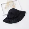 Wide Brim Hats New Ruffles Women Black White Solid Bucket Hat Bob Caps Hip Hop Gorros Women Summer Panama Cap Beach Sun Fishing Boonie Hat G230224