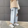 Męskie dżinsy Koreańska wersja luźnych prostych dżinsów mężczyzn Summer Worbgy Casual Treasure Ninpoint Pants Street wgniecenia niebieskie spodnie Z0225