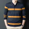 Męskie polo ymwmhu moda męska koszula Polo Polo Button Kołnierz jesień i zimowa tshirt w paski Slim Fit Clothing Korean Polo Shirt 230225