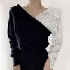 Women's Blouses gestript gebreide patchwork dames shirt sexy high -end top blouse chemise femme