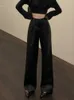 Women's Pants s Black Y2K Leather Women High Waist Elegant Casual Baggy Female Korean Fashion Straight Wide Leg Winter 230225