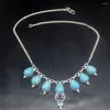 Anhänger Halsketten Hermosa Schmuck Mode Charme Natürliche BlueJasper Topas Wunderschöne Silber Farbe Frauen Halskette Kette 44 cm 20233437