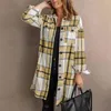 Kvinnor BLOUSES Damer Plaid Jacket Stänga av krage klafffickor Skjorta Coat Casual Mid-Längd Cardigan Female Autumn Winter Clothing