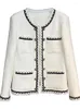 여성용 재킷 고품질 흰색 트위드 여성을위한 고품질 흰 트위드 2023 고급 디자이너 겨울 양모 코트 펨메 한국 패션 스트리트웨어 Chaqueta Mujer