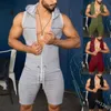 Herrespår 5xl män stor storlek sexig huva playsuit ärmlös fitness bodybuilding jumpsuit blixtlås öppna manliga mode fasta onesies bodysuit z0224