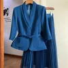 Tweedelige kledingontwerper Vintage Elegant 2 PCS Set Plaid Suit Coat Mesh Rok Vrouwen kantoorwerk dames 230224