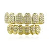 Nouveau 18K plaqué or diamant glaçage dents grillz dents dentaires hip hop bling bijoux de corps pour hommes mode argent or volonté et sable