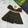 2023SS high end girls dresses Doll collar designer dress pearl buttons short sleeve F printing dresses summer princess skirts fashion pleated skirts for little girl