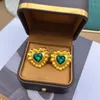 Stud Earrings Antique Colored Glazed Crystal Retro Heart-shaped Brincos Of Light Luxury Temperament Accessories