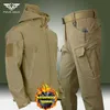 Men's Tracksuits Waterproof tactical suit men's military shark skin soft shell multi-pocket two-piece autumn winter wool jacket military cargo pants Z0224
