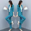 Женские спортивные костюмы Super Quality Blazer Set 2023 Spring Два часа работают в офисной леди одно пуговица с широкими брюками для ног