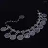Ankjes Antieke zilveren kleur Tassel Boho Gypsy Coin Coin Enkle Bracelet voetketen Vrouwen Vintage retro strand sieraden geschenken 26 cm