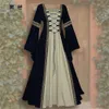 ethnic attire europe and the United States square collar horn sleeve long dress goth vintage women's medieval court robe large size Long khaki dress