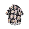 Men's Casual Shirts Oversized Mens Short Sleeved Shirts Summer Loose Casual Button Cardigan Creative Plant Flower Pattern Printing Lapel Satin Z0224