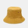Brede rand hoeden mode gewassen emmer hoed vaste kleur retro visser hoeden voor mannen vrouwen buiten reizen zonnebrandhoed unisex panama cap g230224