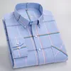 Mens Casual Shirts Cotton Oxford Plaid Business Checked Long Sleeve Button Down Collar Male Tops Easy Care Spring