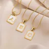 Ny Titanium Steel Square 26-Letter Necklace Women Fashion Plated 18k Gold Inlagd Shell English Letter Snake Bone Chain