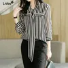 Bloups feminina camisas de verão Autumn Elegant Moda Office Lady Listred Moda Mulher Bloushs Temperamento Camisa de manga longa camisa WOMe 230225