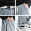 Mäns jeans lösa jeans herrar golv drar byxor ljus färg rak rör tvättade retro tillverkade trendiga varumärken ungdomar byxor bred ben z0225