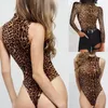 Womens Jumpsuits Rompers Body Suit Turtleneck Sleeveless Playsuit Sexy Leopard Bodysuit For Women Bodycon Skinny Printed Romper 230224