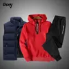 Tracksuits voor heren Solid Color Men's Sportswear Suit Patch Work Zipper Sportswear Men's Casual Hoodie Vestpants 3pc Jogging Suit Z0224