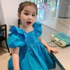 Vestidos de menina vestido de princesa bebê moda de cor sólida algodão curta manga de puffffff roupas infantis para meninas para 2-7y