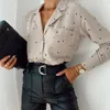 Women's Blouses Shirts Pocket Long Sleeve Turn Down Collar Women Blouse Office Lady Polka Dot Cotton Casual Shirts Spring 230225