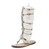 Sandals Bohemia Rhinestone Knee High Gladiator Flat Women Summer Beach Shoes Woman Sandalia Mujer Size 41-45 XKD4102