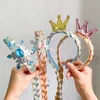 Kids Accessories Ribbon Children's Crown Ice And Snow Hair Band Girl's Baby Wig Long Braid Bow Hair Clip Princess Aisha Hair Accessories