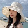 Chapéus de aba larga Mulheres Mesh Sun Hats Summer Beach Protection UV Upf Packable Wide Brim Chin Strap P230327