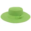 Top ￠ bord plat large chapeaux fedora avec arc les femmes du mariage des femmes chapeaux d'￩glise ￩l￩gant sombreros de mujer hommes ressentis chapeau de canot