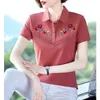 Bloups feminina camisas da primavera verão maduro algodão flor bordada camisa pólo feminina moda casual camisa pólo mulher colorida costela 230225