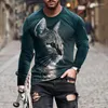 Camisetas para hombre 2023, camiseta Vintage con estampado de animales para hombre, camiseta de algodón con cuello redondo en 3D, camisa de manga larga de gran tamaño, ropa informal de calle, Tops Punk 2023