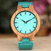 Wristwatches Premium Luxury Blue Wood Watch Quartz Wristwatch Natural Bamboo Clock Fashion Leather Valentine's Day Gifts To LoversW
