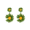 Boucles d'oreilles pendantes Carvejewl coloré marguerite fleur pulvérisé revêtement blanc jaune vert rose couleur charmes boucle d'oreille goutte pour fille cadeau