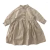 Fille robes 2023 printemps été enfants filles robe mignon à manches longues coton et lin décontracté enfants vêtements