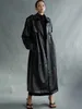 Womens Jackets Lautaro Autumn Long Oversized Black Faux Leather Trench Coat for Women Sleeve Belt Double Breasted Loose Fashion 230224