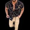 Men's Casual Shirts Nation Style Summer Man Shirt Mens Ethnic Printed Stand Collar Stripe Short Sleeve Loose Hawaiian Henley Casual Shirt ok01 230225