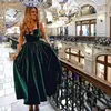 Vintage Tea Length Cocktail Dress Elegant Sweetheart Green Velvet Ladies Formal Party Gown Homecoming Dresses