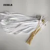 バナーフラグ50pcs of Stye d lace Wedding Ribbon wands White Sunvetti Twiring Stream Sticks with Bells y230224