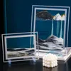 Dekorativa föremål Figurer 3D Glass Sandscape Hourglas Moving Sand Art Picture Rectangle Ornaments Desktop Decoration Quicksand Målning Heminredning 230224