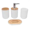 Badaccessoire Set Wit zwart grijs Bamboe Soap Dish Home El badkamervoorraad mondwater beker tandenborstel houder opbergfles wassen